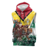 Guyana Flag Sleeveless Hoodie Christmas Santa Jaguar and National Motto Green Yellow - Wonder Print Shop