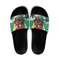 Guyana Flag Slide Sandals Christmas Santa Jaguar and National Motto Green Yellow - Wonder Print Shop