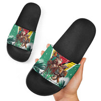 Guyana Flag Slide Sandals Christmas Santa Jaguar and National Motto Green Yellow - Wonder Print Shop