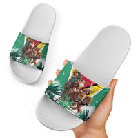 Guyana Flag Slide Sandals Christmas Santa Jaguar and National Motto Green Yellow - Wonder Print Shop