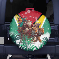 Guyana Flag Spare Tire Cover Christmas Santa Jaguar and National Motto Green Yellow - Wonder Print Shop