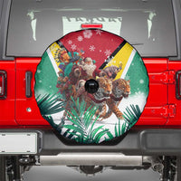 Guyana Flag Spare Tire Cover Christmas Santa Jaguar and National Motto Green Yellow - Wonder Print Shop