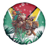 Guyana Flag Spare Tire Cover Christmas Santa Jaguar and National Motto Green Yellow - Wonder Print Shop
