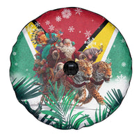 Guyana Flag Spare Tire Cover Christmas Santa Jaguar and National Motto Green Yellow - Wonder Print Shop