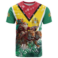 Guyana Flag T Shirt Christmas Santa Jaguar and National Motto Green Yellow - Wonder Print Shop