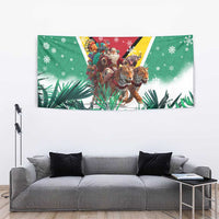Guyana Flag Tapestry Christmas Santa Jaguar and National Motto Green Yellow - Wonder Print Shop