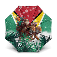 Guyana Flag Umbrella Christmas Santa Jaguar and National Motto Green Yellow - Wonder Print Shop