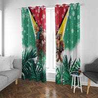 Guyana Flag Window Curtain Christmas Santa Jaguar and National Motto Green Yellow - Wonder Print Shop