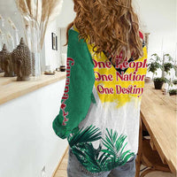 Guyana Flag Women Casual Shirt Christmas Santa Jaguar and National Motto Green Yellow - Wonder Print Shop