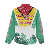 Guyana Flag Women Casual Shirt Christmas Santa Jaguar and National Motto Green Yellow - Wonder Print Shop