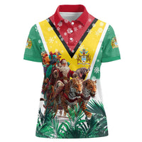 Guyana Flag Women Polo Shirt Christmas Santa Jaguar and National Motto Green Yellow - Wonder Print Shop