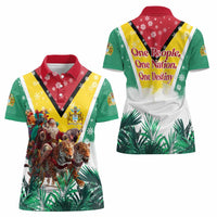 Guyana Flag Women Polo Shirt Christmas Santa Jaguar and National Motto Green Yellow - Wonder Print Shop