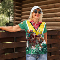 Guyana Flag Women Polo Shirt Christmas Santa Jaguar and National Motto Green Yellow - Wonder Print Shop