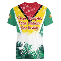 Guyana Flag Women V-Neck T-Shirt Christmas Santa Jaguar and National Motto Green Yellow - Wonder Print Shop
