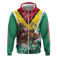 Guyana Flag Zip Hoodie Christmas Santa Jaguar and National Motto Green Yellow - Wonder Print Shop