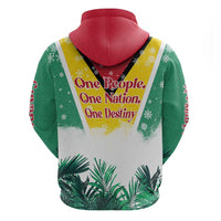 Guyana Flag Zip Hoodie Christmas Santa Jaguar and National Motto Green Yellow - Wonder Print Shop