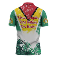 Guyana Flag Zipper Polo Shirt Christmas Santa Jaguar and National Motto Green Yellow - Wonder Print Shop
