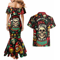 Skull Christmas Couples Matching Mermaid Dress and Hawaiian Shirt When You're Dead Inside But It's Christmas - Wonder Print Shop