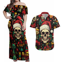 Skull Christmas Couples Matching Off Shoulder Maxi Dress and Hawaiian Shirt When You're Dead Inside But It's Christmas - Wonder Print Shop