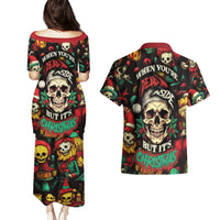 Skull Christmas Couples Matching Puletasi Dress and Hawaiian Shirt When You're Dead Inside But It's Christmas - Wonder Print Shop