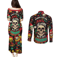 Skull Christmas Couples Matching Puletasi Dress and Long Sleeve Button Shirts When You're Dead Inside But It's Christmas - Wonder Print Shop