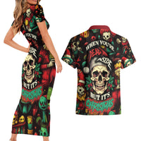 Skull Christmas Couples Matching Short Sleeve Bodycon Dress and Hawaiian Shirt When You're Dead Inside But It's Christmas - Wonder Print Shop