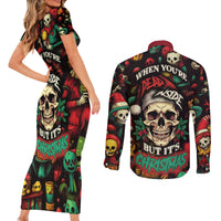 Skull Christmas Couples Matching Short Sleeve Bodycon Dress and Long Sleeve Button Shirts When You're Dead Inside But It's Christmas - Wonder Print Shop