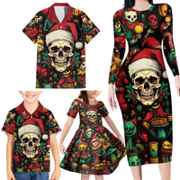 Skull Christmas Family Matching Long Sleeve Bodycon Dress and Hawaiian Shirt When You're Dead Inside But It's Christmas - Wonder Print Shop