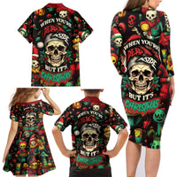 Skull Christmas Family Matching Long Sleeve Bodycon Dress and Hawaiian Shirt When You're Dead Inside But It's Christmas - Wonder Print Shop