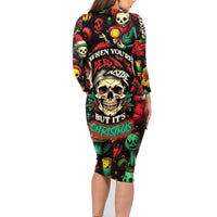 Skull Christmas Family Matching Long Sleeve Bodycon Dress and Hawaiian Shirt When You're Dead Inside But It's Christmas - Wonder Print Shop