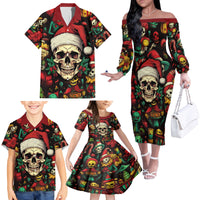 Skull Christmas Family Matching Off Shoulder Long Sleeve Dress and Hawaiian Shirt When You're Dead Inside But It's Christmas - Wonder Print Shop