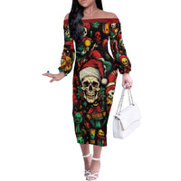 Skull Christmas Family Matching Off Shoulder Long Sleeve Dress and Hawaiian Shirt When You're Dead Inside But It's Christmas - Wonder Print Shop