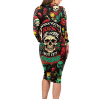 Skull Christmas Long Sleeve Bodycon Dress When You're Dead Inside But It's Christmas - Wonder Print Shop