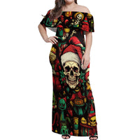 Skull Christmas Off Shoulder Maxi Dress When You're Dead Inside But It's Christmas - Wonder Print Shop