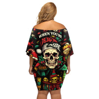 Skull Christmas Off Shoulder Short Dress When You're Dead Inside But It's Christmas - Wonder Print Shop