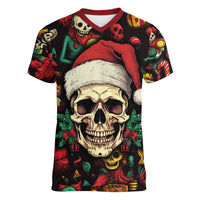 Skull Christmas Women V Neck T Shirt When You're Dead Inside But It's Christmas - Wonder Print Shop
