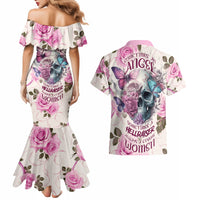 Women Skull Couples Matching Mermaid Dress and Hawaiian Shirt Some Time An Angel Hellraiser Always A Strong Women - Wonder Print Shop