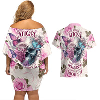Women Skull Couples Matching Off Shoulder Short Dress and Hawaiian Shirt Some Time An Angel Hellraiser Always A Strong Women - Wonder Print Shop