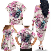 Women Skull Family Matching Off Shoulder Long Sleeve Dress and Hawaiian Shirt Some Time An Angel Hellraiser Always A Strong Women - Wonder Print Shop
