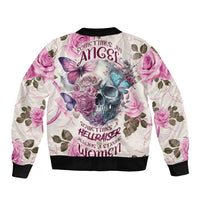 Women Skull Sleeve Zip Bomber Jacket Some Time An Angel Hellraiser Always A Strong Women - Wonder Print Shop