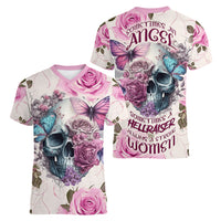 Women Skull Women V Neck T Shirt Some Time An Angel Hellraiser Always A Strong Women - Wonder Print Shop