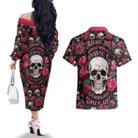 Judge Me When Yours Perfect Otherwise Shut Up Skull Couples Matching Off The Shoulder Long Sleeve Dress and Hawaiian Shirt - Wonder Print Shop
