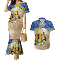 Van Gogh Style Skull Couples Matching Mermaid Dress and Hawaiian Shirt Hello My Friend - Wonder Print Shop