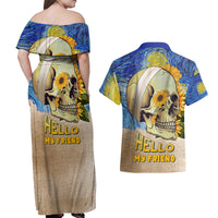 Van Gogh Style Skull Couples Matching Off Shoulder Maxi Dress and Hawaiian Shirt Hello My Friend - Wonder Print Shop