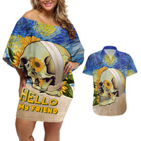 Van Gogh Style Skull Couples Matching Off Shoulder Short Dress and Hawaiian Shirt Hello My Friend - Wonder Print Shop