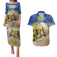 Van Gogh Style Skull Couples Matching Puletasi Dress and Hawaiian Shirt Hello My Friend - Wonder Print Shop