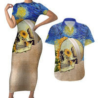 Van Gogh Style Skull Couples Matching Short Sleeve Bodycon Dress and Hawaiian Shirt Hello My Friend - Wonder Print Shop