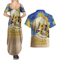 Van Gogh Style Skull Couples Matching Summer Maxi Dress and Hawaiian Shirt Hello My Friend - Wonder Print Shop