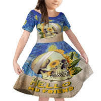 Van Gogh Style Skull Family Matching Mermaid Dress and Hawaiian Shirt Hello My Friend - Wonder Print Shop