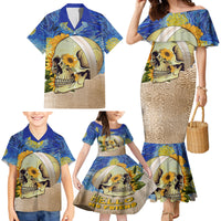 Van Gogh Style Skull Family Matching Mermaid Dress and Hawaiian Shirt Hello My Friend - Wonder Print Shop